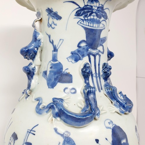 364 - A Chinese blue and white baluster vase, decorated warriors and figures in underglaze blue, 45 cm hig... 