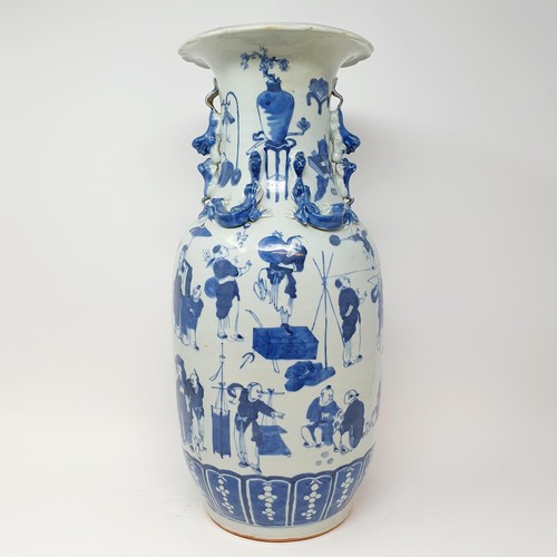 364 - A Chinese blue and white baluster vase, decorated warriors and figures in underglaze blue, 45 cm hig... 