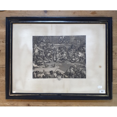 527 - A 19th century print, Pit Ticket, cock fighting scene, 48 x 65 cm