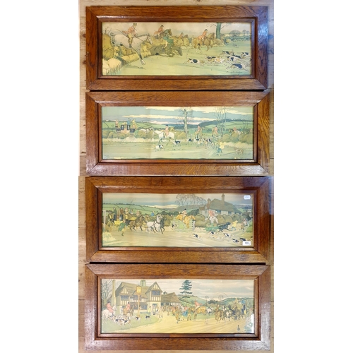 555 - A set of four hunting prints, 72 cm x 28 cm, in period oak frames (4)