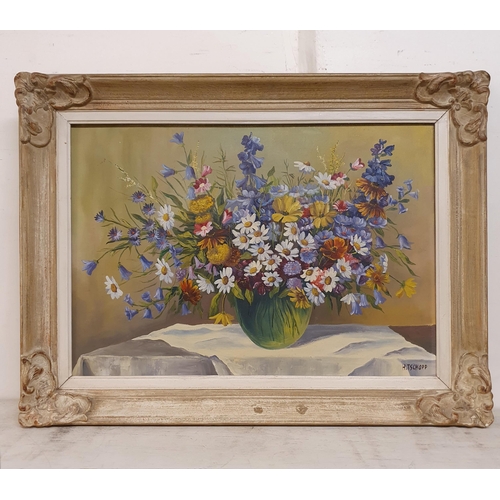 651 - Tschopp (H), still life of flowers, oil on canvas, signed, 44 x 66 cm