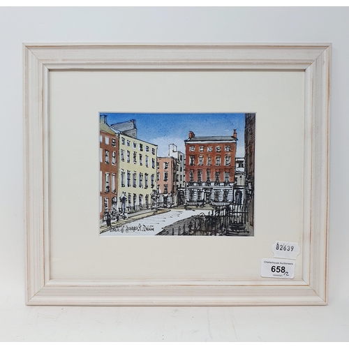 658 - Peter Hogan (Irish), North St Georges St, Dublin, watercolour, 14 x 17 cm, and Reflections, limited ... 