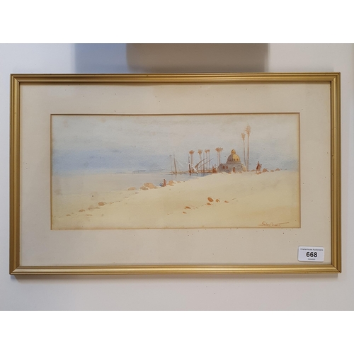 668 - Godwin Bennett (British 1888-1950), an Eastern landscape, watercolour, signed, 17 x 36 cm