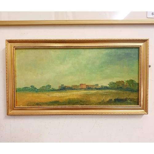 669 - 20th century, Continental school, a landscape, oil on board, 14 x 31 cm