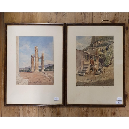 674 - Early 20th century, English school, study of a ruin, watercolour, indistinctly signed, 30 x 23 cm, a... 