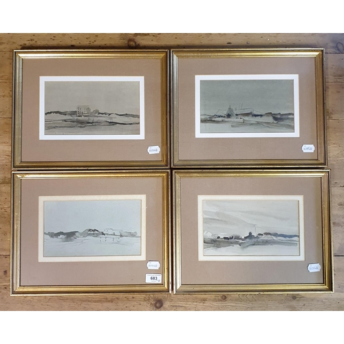 683 - 20th century, English school, set of four landscapes, watercolour, each 13 x 22 cm (4)