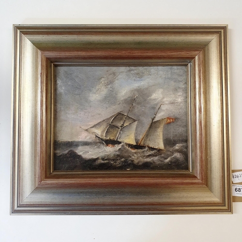 687 - Late 19th century, English school, a sailing boat, oil on canvas, 19 x 25 cm