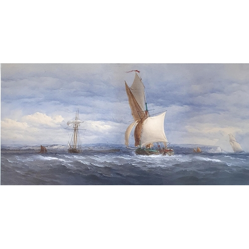 692 - 19th century, English school, ships on rough sea, watercolour, 36 x 75 cm