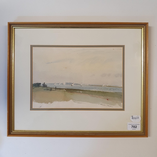 702 - Charles Knight (British 1901-1990), a coastal landscape, watercolour, signed, 17 x 27 cm