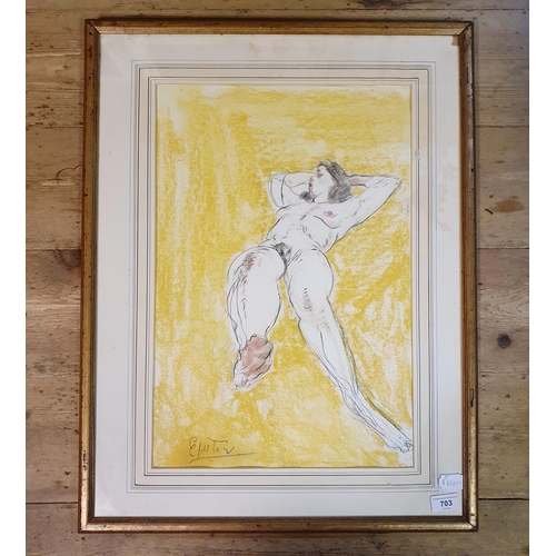 703 - Manner of Epstein, study of a nude, charcoal and pastel, bearing a signature, 50 x 36 cm