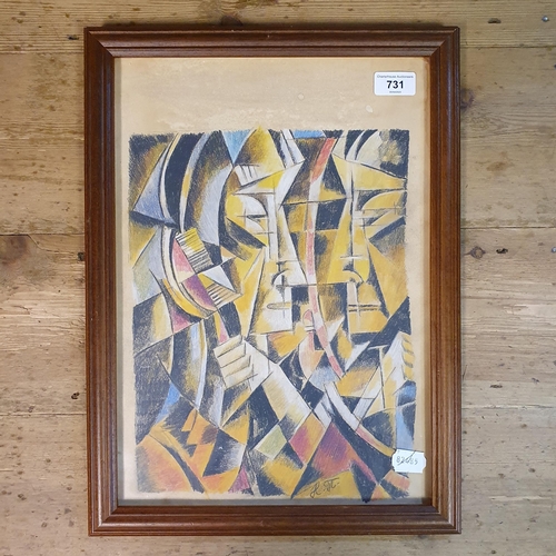 731 - 20th century, Continental school, a Cubist scene, pastel, initialed, 60 x 28 cm