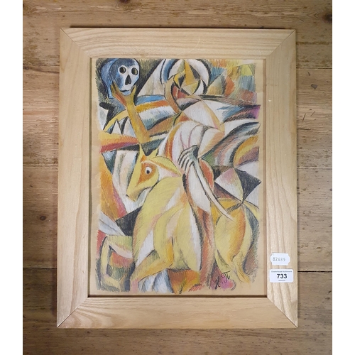 733 - 20th century, Continental school, a Cubist scene, pastel, initialed, 38 x 28 cm