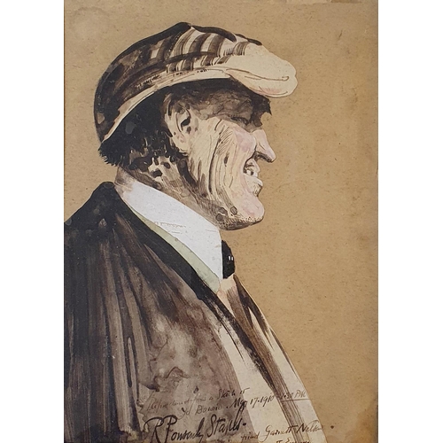 766 - Irish school, a portrait, watercolour, indistinctly signed, 22 x 14 cm