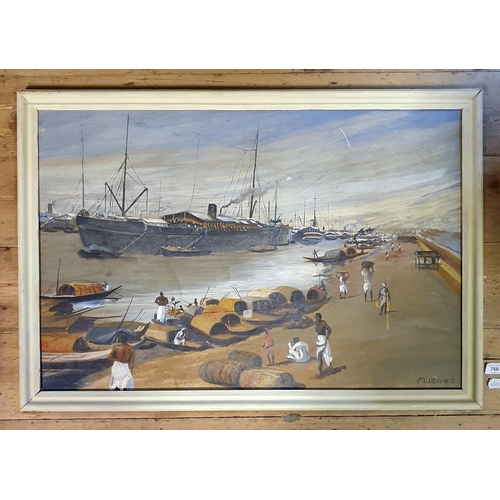 768 - Murart, a harbour scene, oil on board, 55 x 82 cm