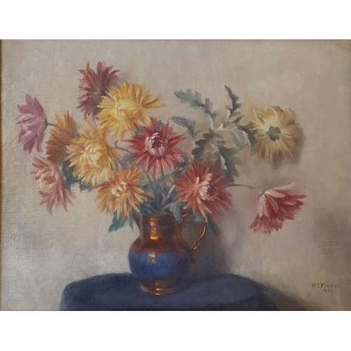 773 - H C Fawkes, still life of flowers, oil on canvas, signed and dated 1950, 34 x 45 cm