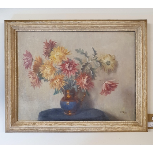 773 - H C Fawkes, still life of flowers, oil on canvas, signed and dated 1950, 34 x 45 cm