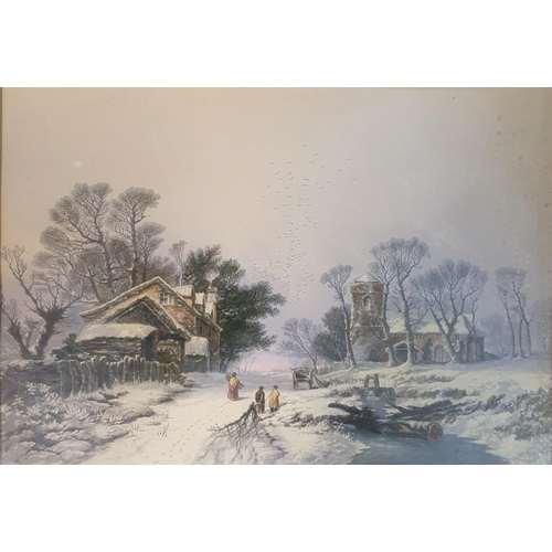 776 - A winter landscape print, and its pair, in rosewood frames, 52 x 41 cm