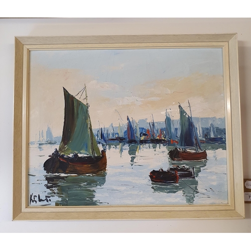 778 - Hilario Roberto, a lake scene, oil on canvas, signed, artist label verso, 38 x 48 cm