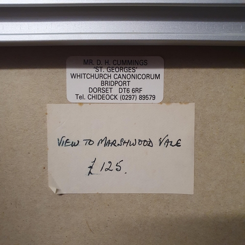 705 - D H Cummings, View towards Marshwood Vale, oil on board, 56 x 75 cm, artist's label verso