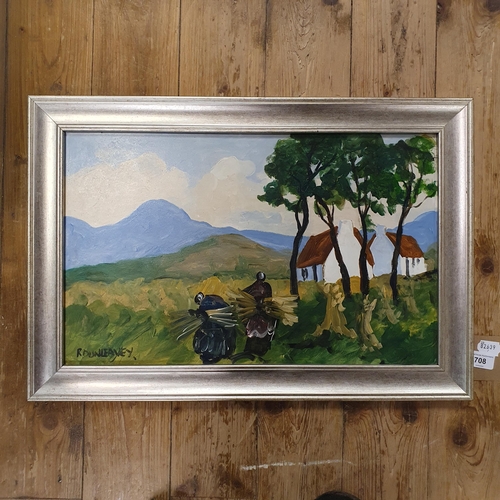 708 - Robert Dunleavey (Irish), a landscape with figures, oil on board, signed, 30 x 49 cm