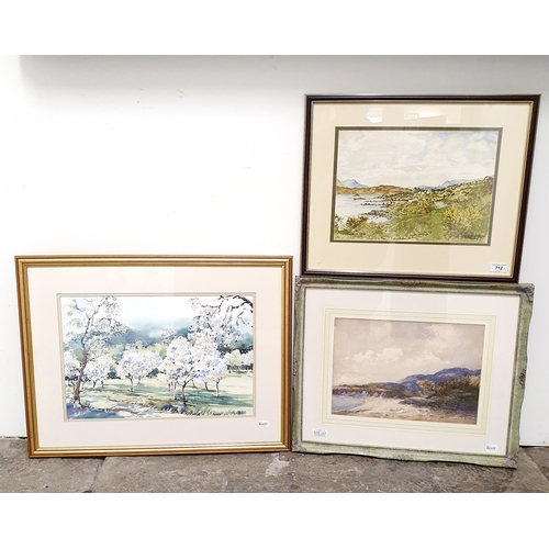 712 - A B Waller, a landscape, watercolour, signed, 25 x 36 cm, F B Griffiths, Carrick, watercolour, signe... 