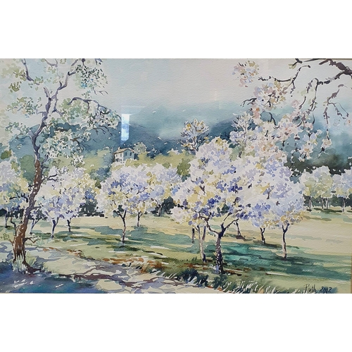 712 - A B Waller, a landscape, watercolour, signed, 25 x 36 cm, F B Griffiths, Carrick, watercolour, signe... 