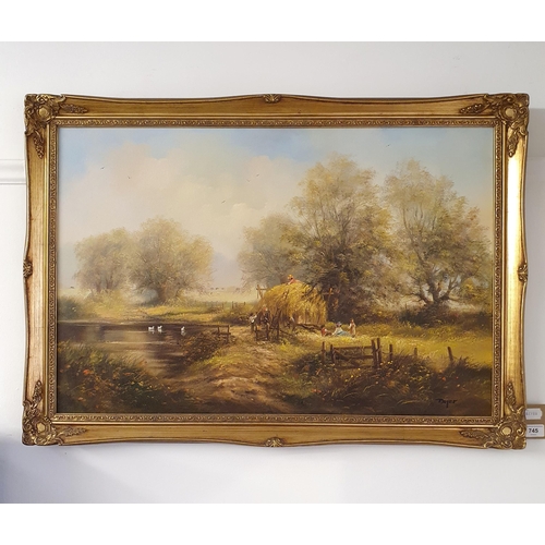 745 - Dyer, a landscape, oil on canvas, signed, 49 x 74 cm