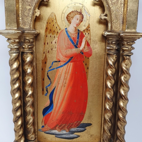 756 - Manner of Fra Angelico, an angel, 25 x 10 cm, in a Florentine style carved giltwood Gothic frame, 50... 