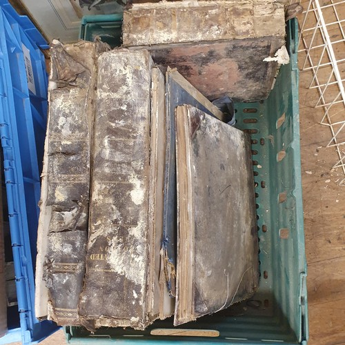 569 - Assorted leather bound books, in very poor order (3 boxes)