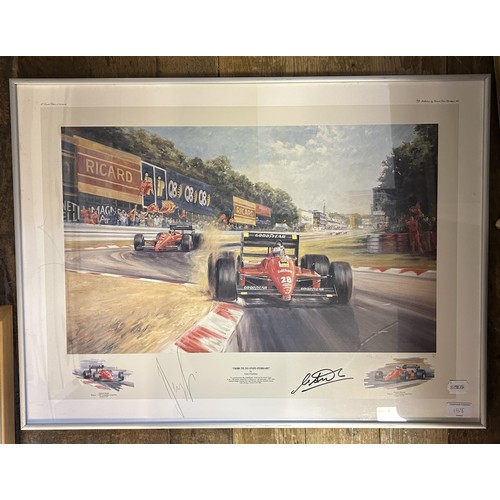 158 - Alan Fearnley, Tribute to Enzo Ferrari, signed by the drivers Gerhard Berger and Michele Albereto, l... 