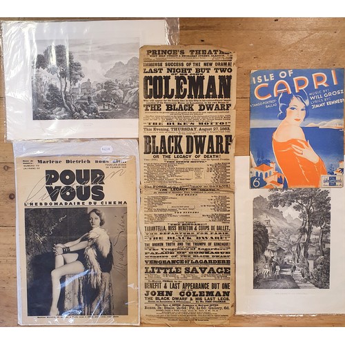 594 - A small group of 19th century theatre posters, other assorted ephemera and an Illustrated London New... 