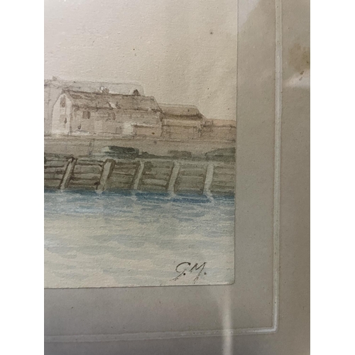 803 - Early 20th century, English school, East River New York, watercolour, initialed J M, 10 x 38 cm