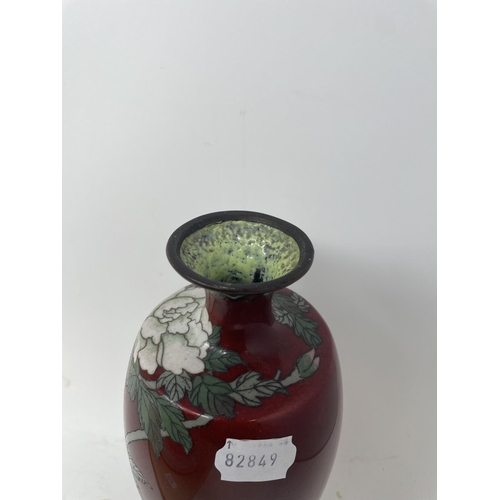 388 - A cloisonné vase, decorated flowers, 27 cm high