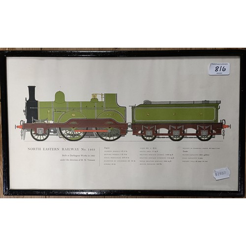 816 - W Graham, study of a train, watercolour, signed, 30 x 48 cm, its pair, and three prints of trains (5... 