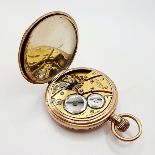 A 9ct gold half hunter pocket watch by J W Benson, cased