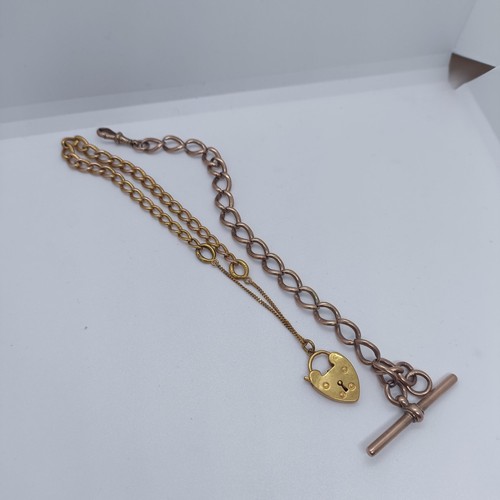 127 - A 9ct gold Albert, and a 9ct gold bracelet, with a heart shape padlock clasp, 24.4 g  Provenance: Fr... 