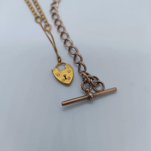 127 - A 9ct gold Albert, and a 9ct gold bracelet, with a heart shape padlock clasp, 24.4 g  Provenance: Fr... 