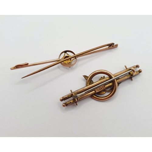 27 - A 9ct gold seed pearl and red stone stick pin, and another stick pin, all in 4.7 g  Provenance: From... 