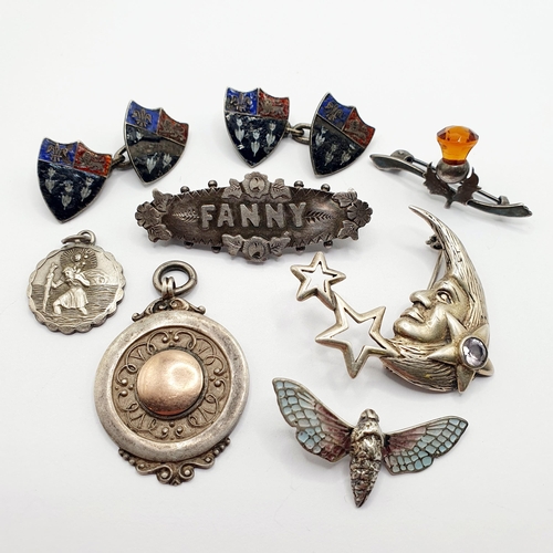 28 - A silver brooch, reading Fanny, and assorted other jewellery