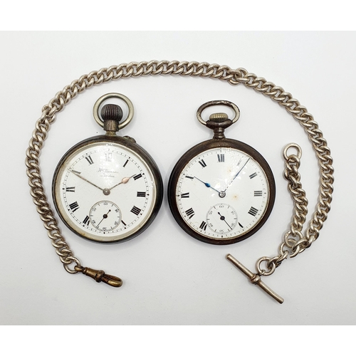 470 - A silver open face pocket watch, by W Benson, another, and a silver Albert