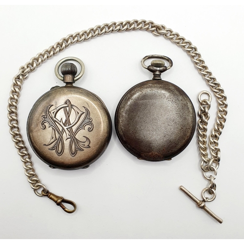 470 - A silver open face pocket watch, by W Benson, another, and a silver Albert