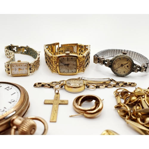 471 - A gold plated half hunter pocket watch, and assorted gold plated jewellery (box)