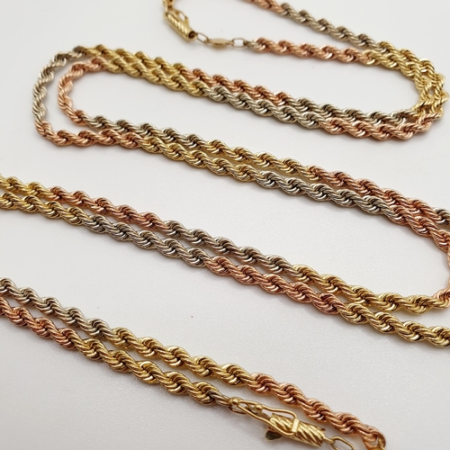 66 - A 14ct multi-coloured gold rope twist double strand necklace, 37.5 g Provenance: From a large single... 