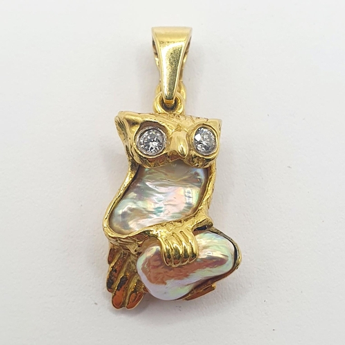 8 - An 18ct gold, baroque pearl and diamond set owl pendant
Provenance: From a large single owner collec... 