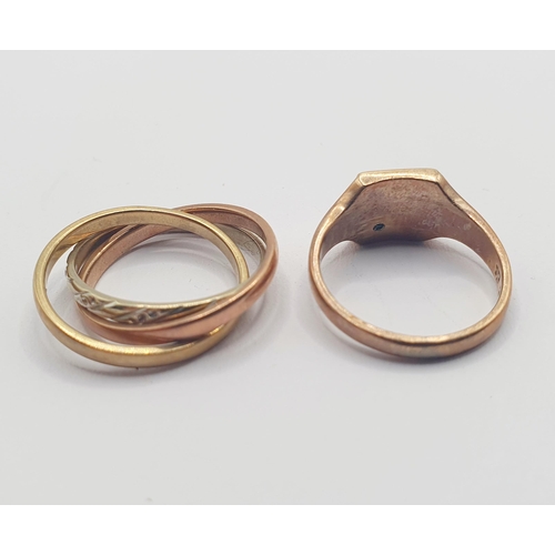 9 - A 9ct gold signet ring, ring size I, and a Russian wedding band (2) Provenance: From a large single ... 