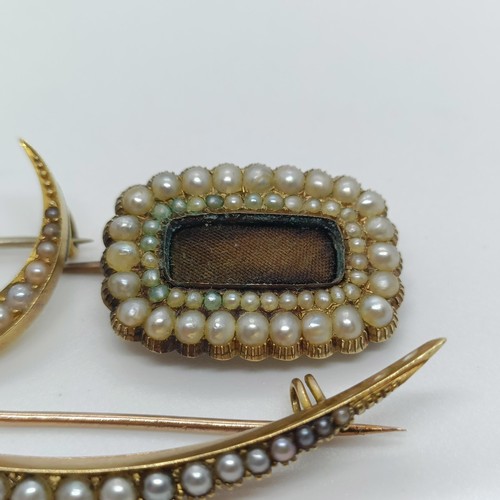 137 - A 15ct gold and seed pearl crescent brooch, and two other brooches (3)