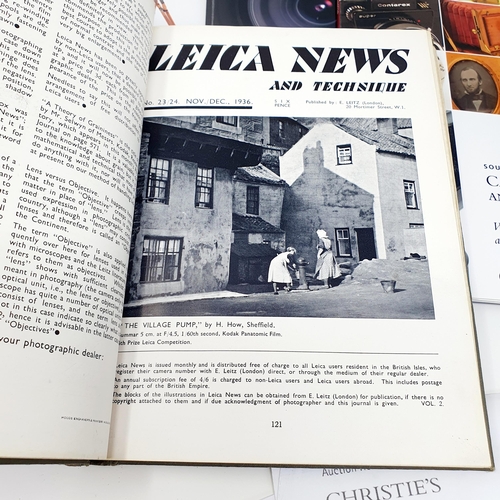 71 - Leica News, 1935-1939, bound, four Christie's catalogues on photography, and a vintage camera case  ... 