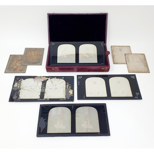83 - A group of 19th century daguerreotype portraits, in a tooled leather case
