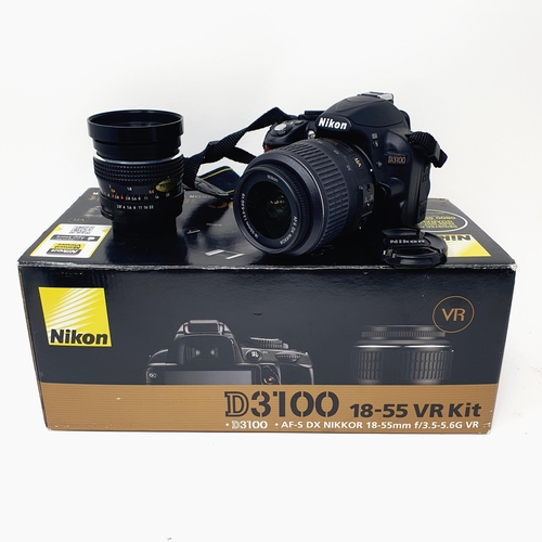 90 - A Nikon D3100 digital camera and two lenses, boxed