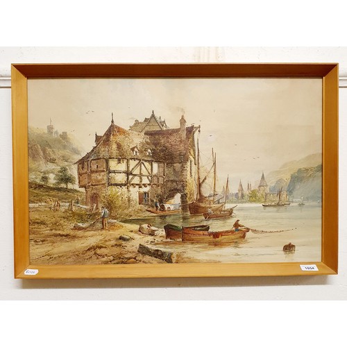 752 - Early 20th century, Continental school, a river scene, watercolour, 44 x 69 cm